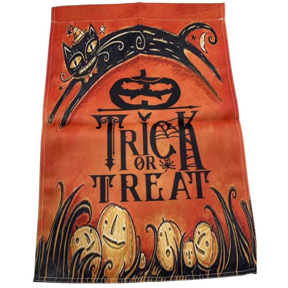 Trick or Treat Garden Flag Halloween Party Banner Black Cat Pumpkin Fall Decor